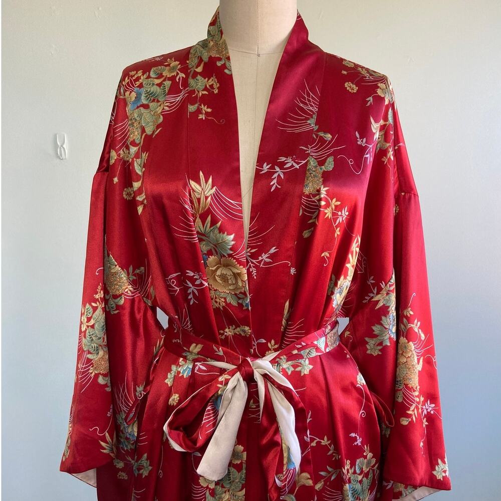 Lejaby / Neiman Marcus / Paris / Vintage Robe / Red & Gold Floral Satin